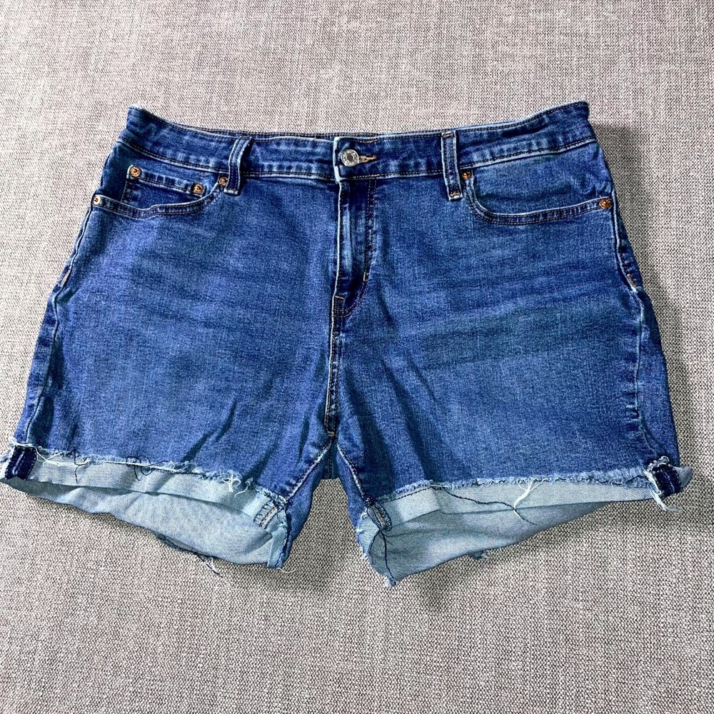 Denizen By Levi's Cut Off Shorts Women 16 Blue Denim Mid Rise Medium Wash Cuffed